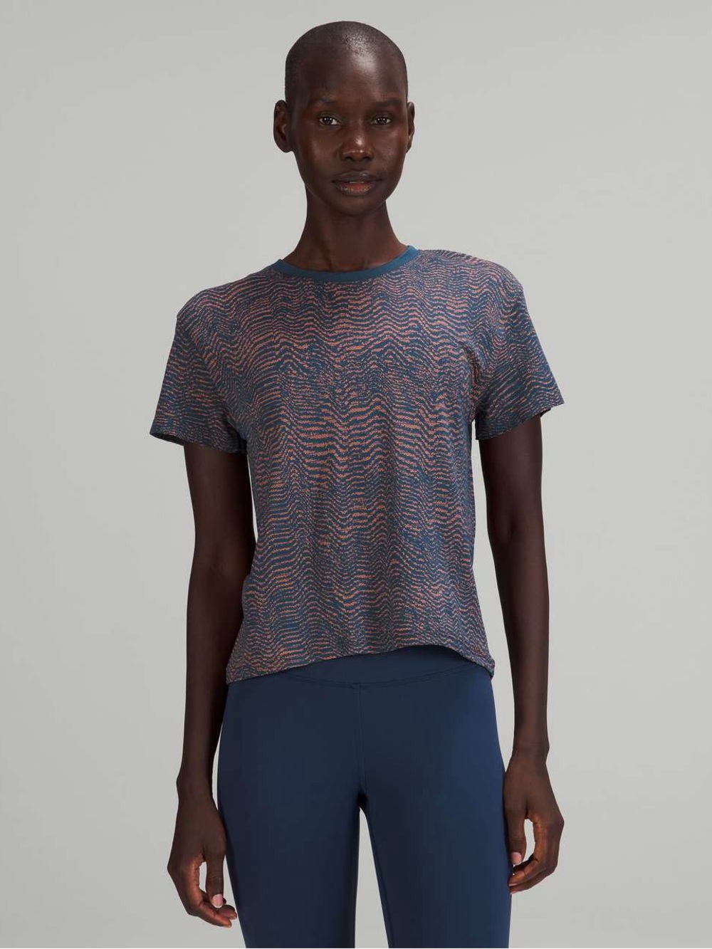 Lululemon Train to Be Short Sleeve Shirt Ripple Wave Mineral Blue Orange Soda